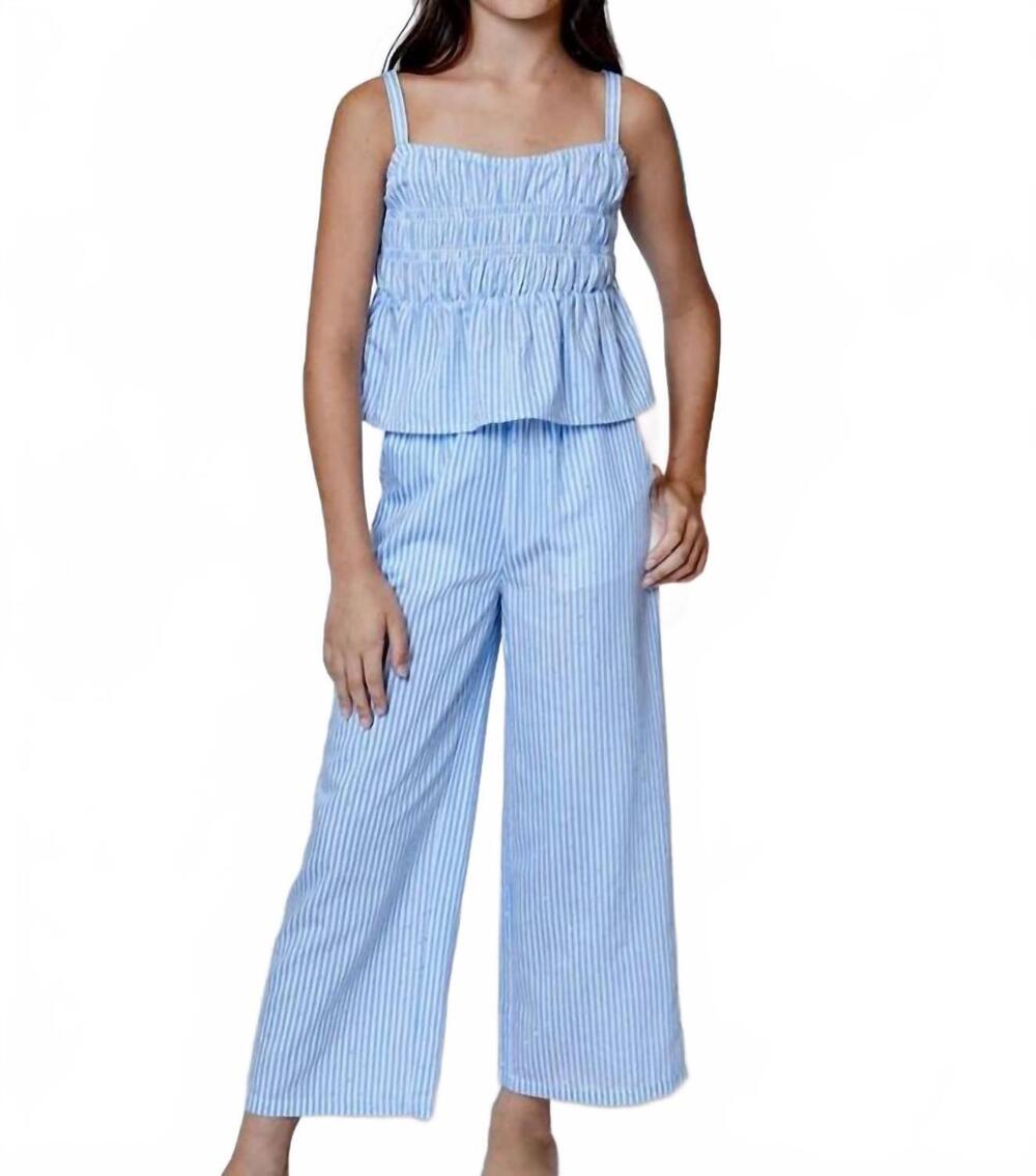 NEW DESIGN HISTORY wide leg stripe pants in blue white